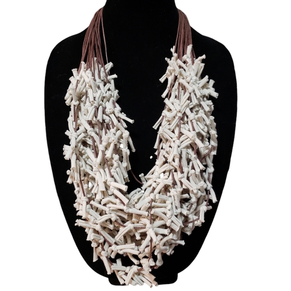 Mekness Multi Layer Fabric Statement Necklace Beige Coral - Picture 3 of 6